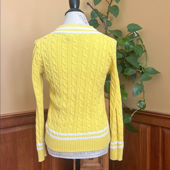 Ralph Lauren Yellow Cable Knit V-Neck Sweater women’s medium preppy cricket - Picture 4 of 6